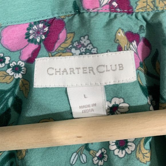 Charter Club Floral Animal Print Latch Sleeve Collar Blouse Size Large Women’s - Picture 8 of 10